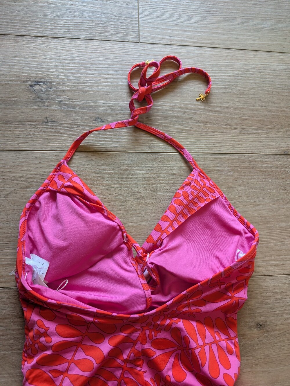 NWT Trina Turk Tropical Pink & Coral One-Piece Halter Swimsuit - Picture 3 of 9